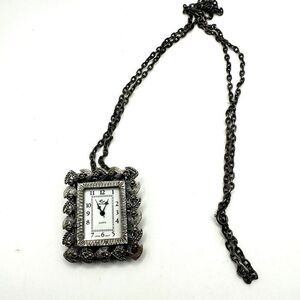 Vintage Cenere Art Deco Pendant/necklace/watch with Marcasite in pewter tone!